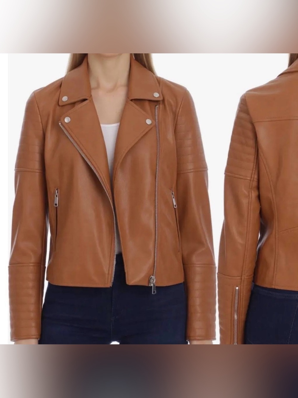 7 For All Mankind Cognac Leather Moto Jacket